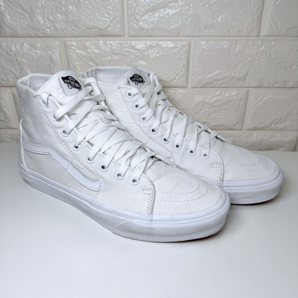 Vans Sk8-Hi Shoes Men 10.5 Women 12 White Good Canvas High Top Sneakers